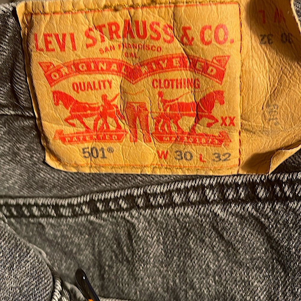 EUC Levi Strauss Original Riveted 501 Denim Jeans, Black, Size 30x32